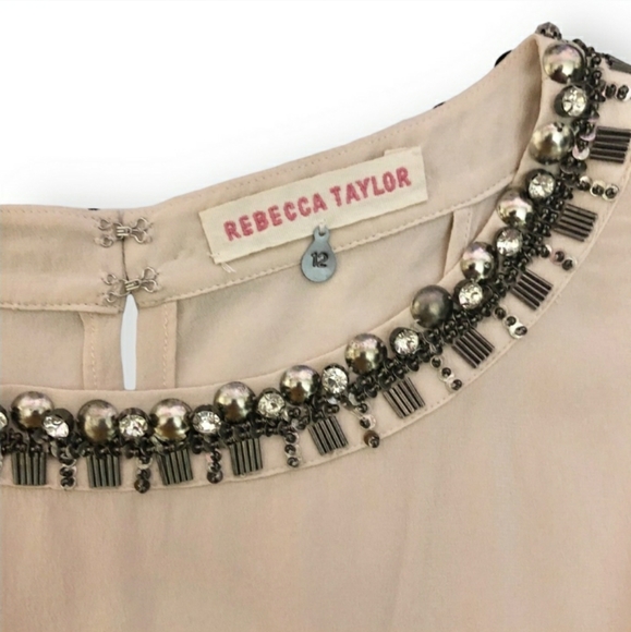 REBECCA TAYLOR Silk Embellished Scoop Neck Top100% - Picture 4 of 9